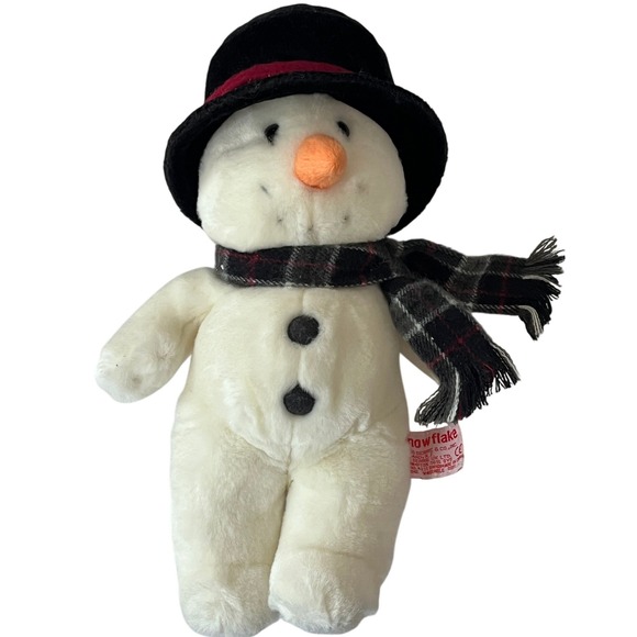 Russ Berrie & Co. Other - Russ Berrie Snowflake Snowman VTG Plush 4831 Black Top Hat Plaid Scarf 10.5 inch